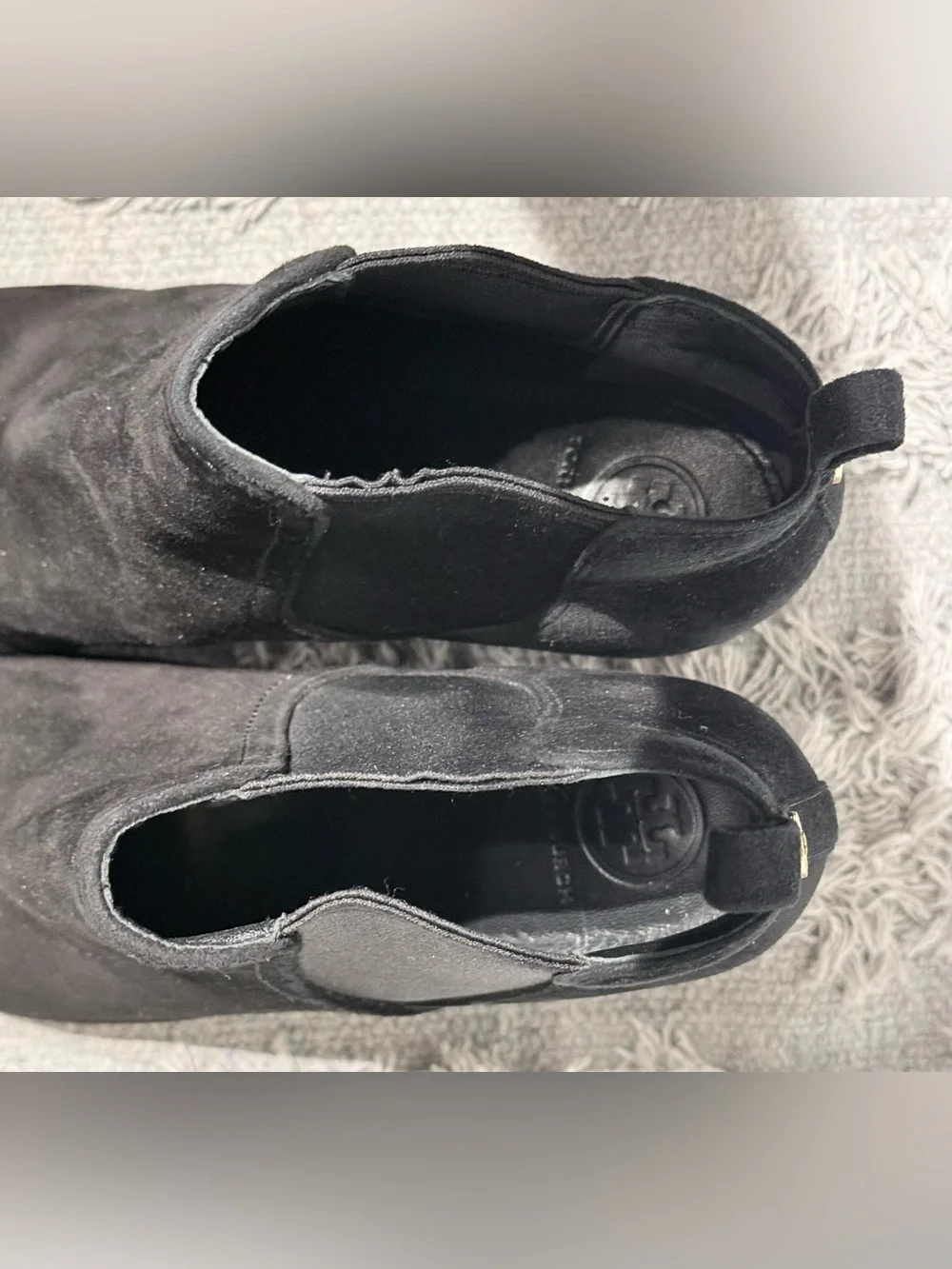 Tory Burch Gemma Black Suede Peep Toe Bootie Black